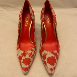 Ralph Lauren Heels|Salmon and Off White|8M|3.5” Stacked Heel